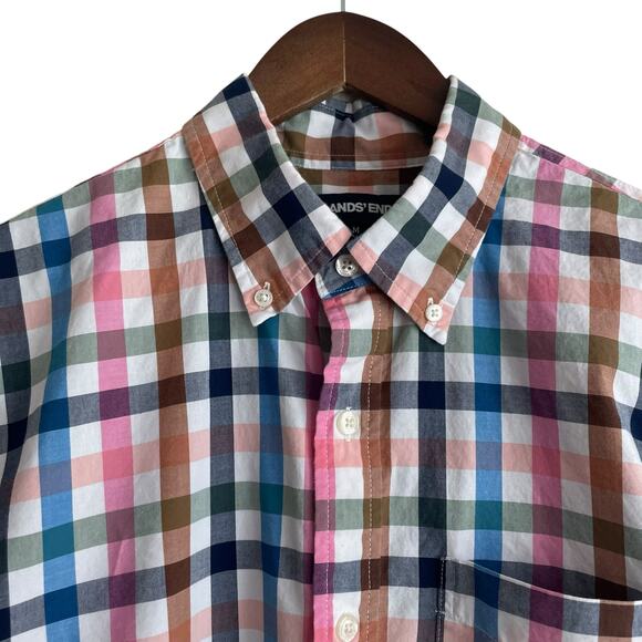 Lands End Mens Shirt M Multicolor Buffalo Check Button Up Preppy Office Travel - Picture 11 of 12